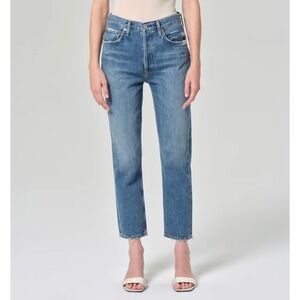 Agolde Jeans Womens 27 Light Blue Riley High Rise Straight Leg Raw Hem A056-1370